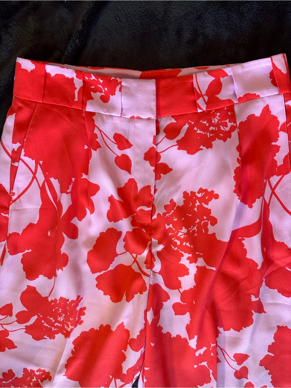 Halogen x Atlantic-Pacific Floral Wide Leg Pants Pink Red High Rise Size 4 - Picture 4 of 13